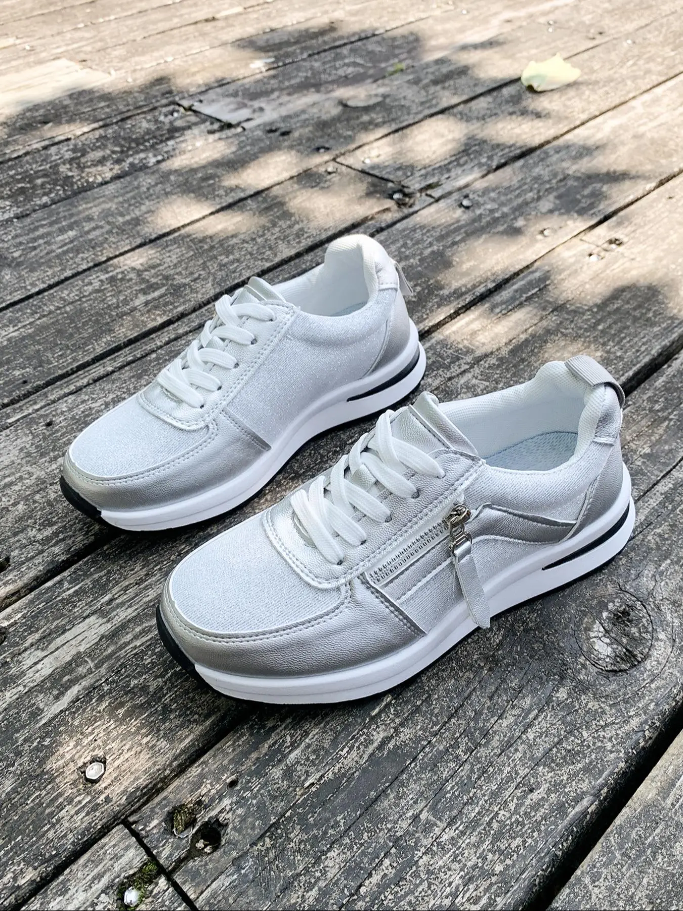 Women's Thick Sole Comfortable Fashion Casual Sneaker Trainer Shoes, Side Zipper Lace-Up Design, Perfect for Walking, Jeans & Skirts, Daily Wear Sports Shoes
