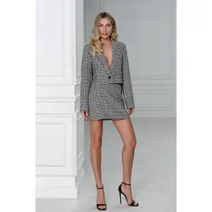 Black Houndstooth Skirt Suit 2-Piece