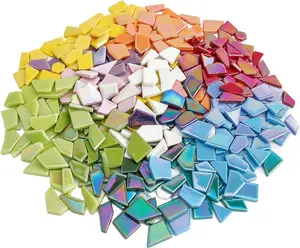 Style Iridescent Glass Mosaic Tiles for Crafts Bulk,200g Broken Glass Mosaic, Irregular Mosaic Glass Pieces for Garden Crafts Kits,DIY Mosaic Easter Egg Decor