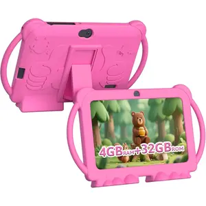 Kids Tablet 7 Inch Android 12, 4GB RAM 32GB ROM, 512GB Expandsion, with Parental Control, WiFi, Bluetooth, Dual Camera with Silicone Case, 1PC for Gifts(Pink)