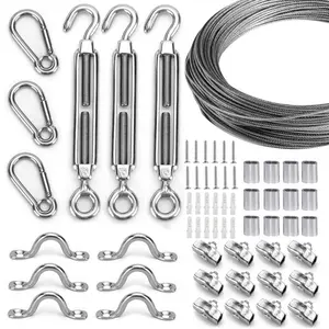 Globe String Light Suspension Kit, Outdoor Light Guide Wire, Vinyl Coated Stainless Steel Steel Cable,Include 150ft Transparent PVC and 304 Stainless Steel Wire Cable, Turnbuckle and Hooks