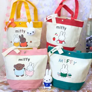 Miffy Bunny Official Canvas Bucket Tote Bag | Cute Top Handle with Magnetic Closure | Kawaii Design Lunch Bag