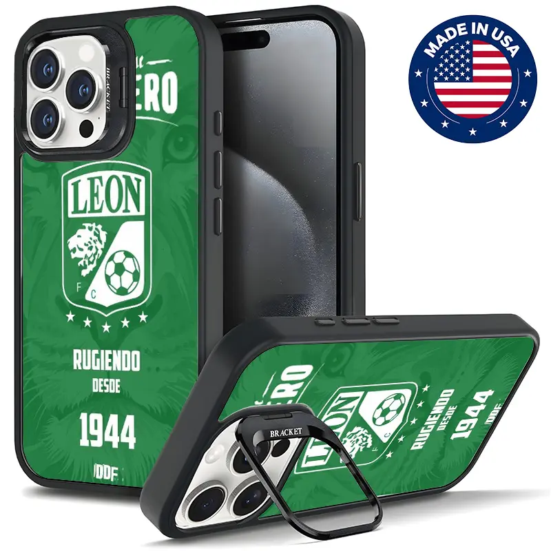 León Prince of Green Herrera Liga MX Aesthetic Pattern Custom Magnetic Phone Case, Tough Hard TPU Cover with Metal Lens Frame & Bracket, Drop/Shockproof Anti-Scratch for iPhone 12-16 Plus Pro Max, Vintage Fashion Accessories