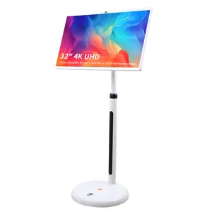 32" 4K UHD Movable Smart Screen with Android 14, 15000mAh Battery for 6H Playtime, Built-in Gemini AI Assistant, 8G+128G, 10-Point Touch Screen, Silent Wheels & Adjustable Stand