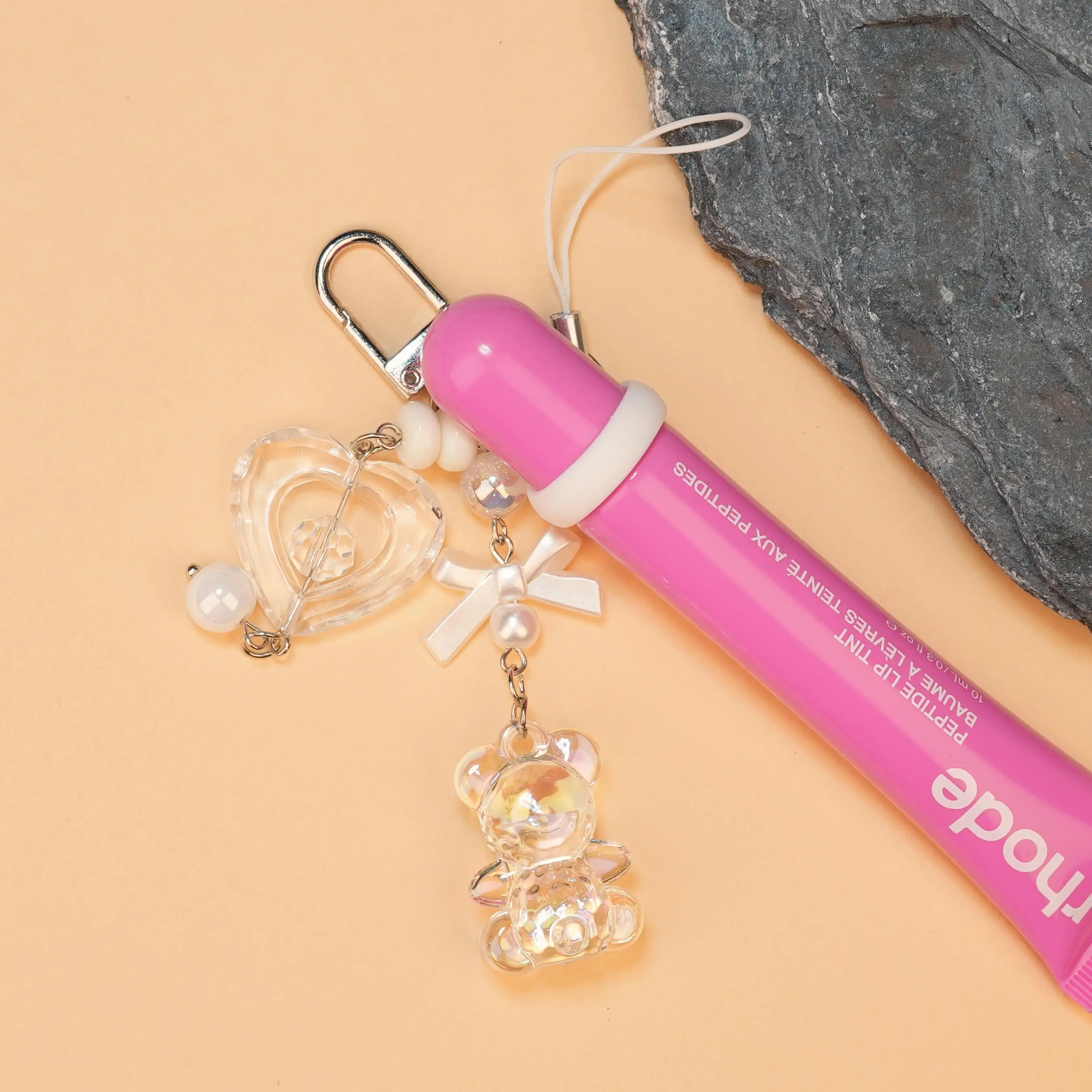 Stylish Keychain Cute Portable Lip Gloss Holder, Adjustable Rubber Ring (0.55-0.78 Inches Universal Fit, Lip Balm Not Included)
