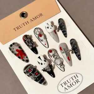 10pcs|TRUTH AMOR Y2K Bunny Rivet Nails·Handmade Dark Edgy Baddie Art|Reusable Detachable Press-Ons|Party & Daily Statement Pick|Stick On Nails