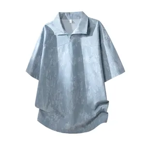 Men’s loose-fit polo shirt with a lapel collar, short sleeves, and a half-zip design. Made from lightweight tie-dye fabric for summer casual and sporty wear, it’s breathable and comfortable, suitable for everyday loungewear. Unisex style.