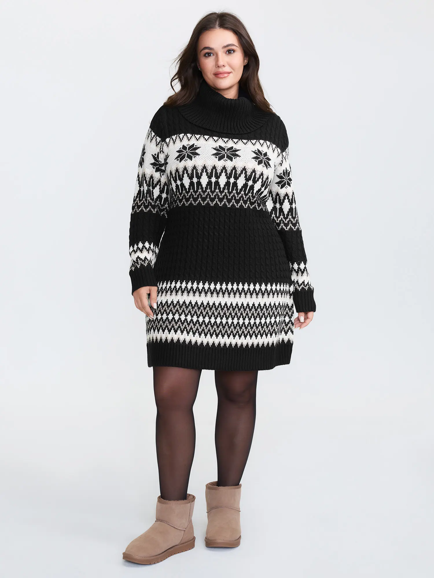 BloomChic Women's Christmas High Neck Turtleneck Sweater Dress - Casual Colorblock Tunic Length Clothes, Long Sleeve Textured Acrylic Fabric Knit, Hand Wash Only, Flat Dry, Do Not Dry Clean