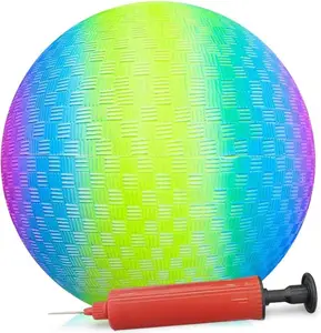 ARTCREATIVITY Rainbow Playground Ball for Kids 9 Inch Bouncy Kick Ball with Hand Pump for Backyard Park & Beach Outdoor Fun Eye Catching Design