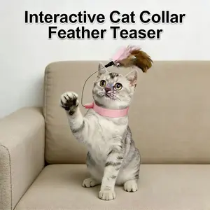 Flapping Interactive Hanging Cat Toy Collar Necklace Feather Teaser Toy Chase Catch Jump Kitten Dog Neck Wand Training Toy Gym Physical Exercise Hunting Skill Durable Adjustable Silicone Collar Pet Play