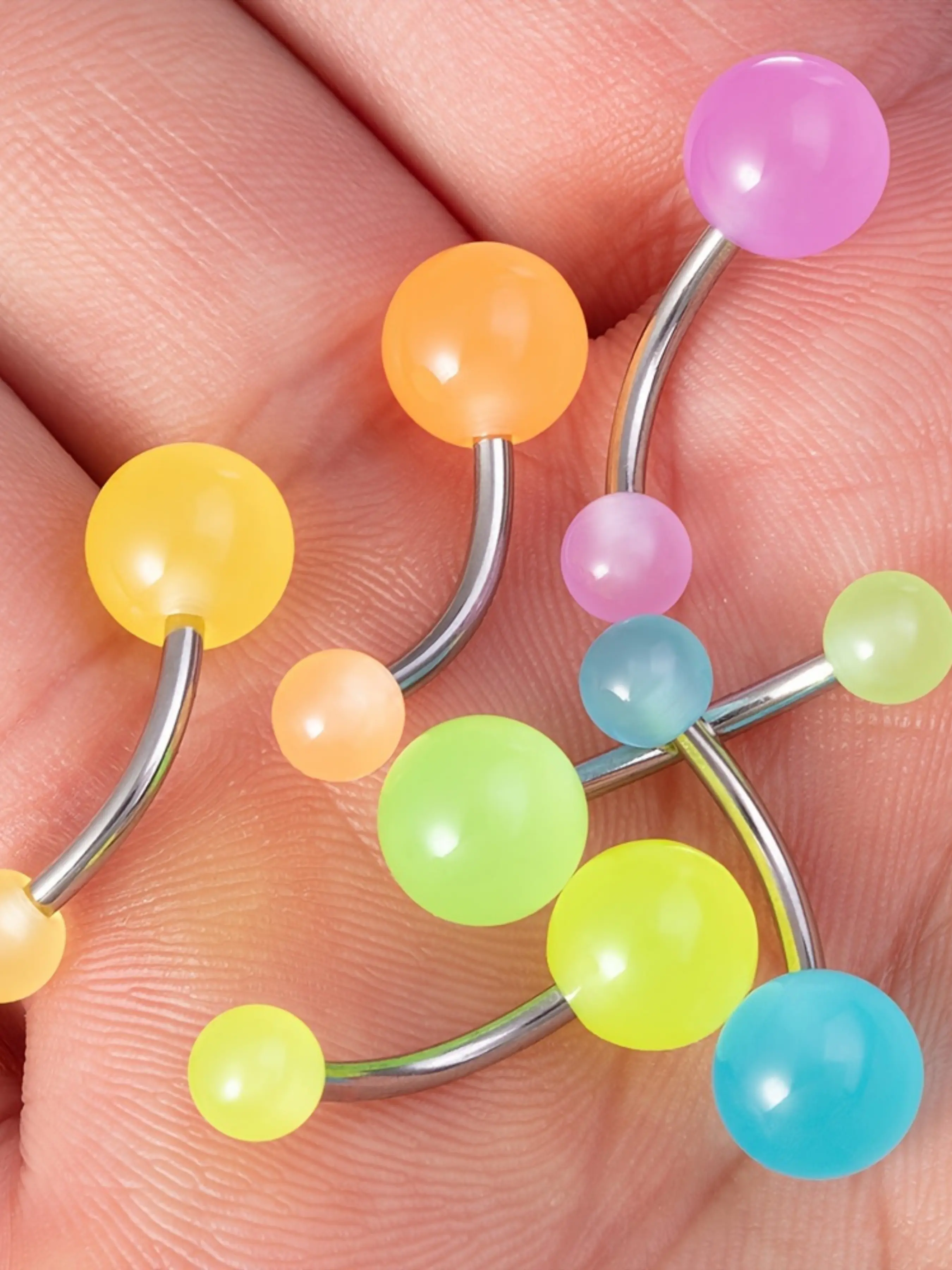 6pcs Glow in the Dark Belly Button Rings for Men, Acrylic Navel Rings, Punk Style Body Piercing Jewelry, All Seasons Accessory