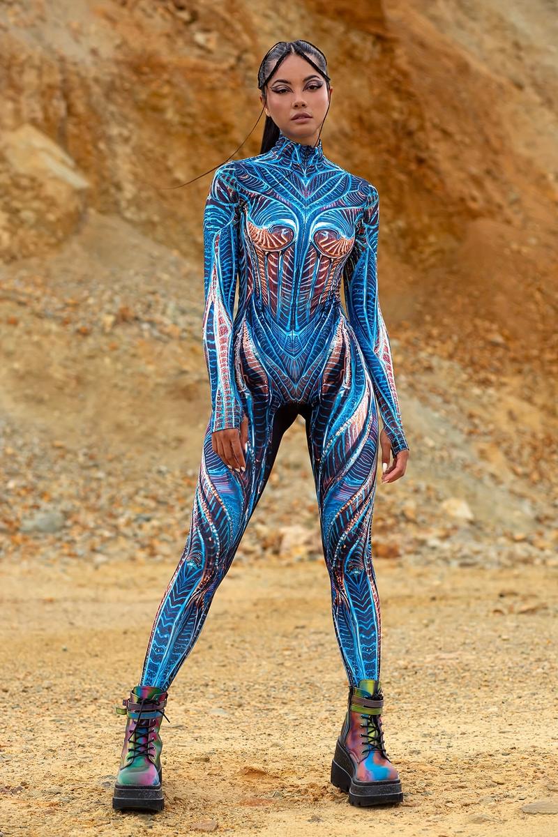 Shimmering Blue Rave Outfit, Attire for Festivals, Rave Apparel, Women'S Burning Man Bodysuit, Festival Bodysuit for Ladies, Women'S Rave Costume, Party Bodysuit, Halloween Outfits, Festival Performance Attire, Christmas Cost