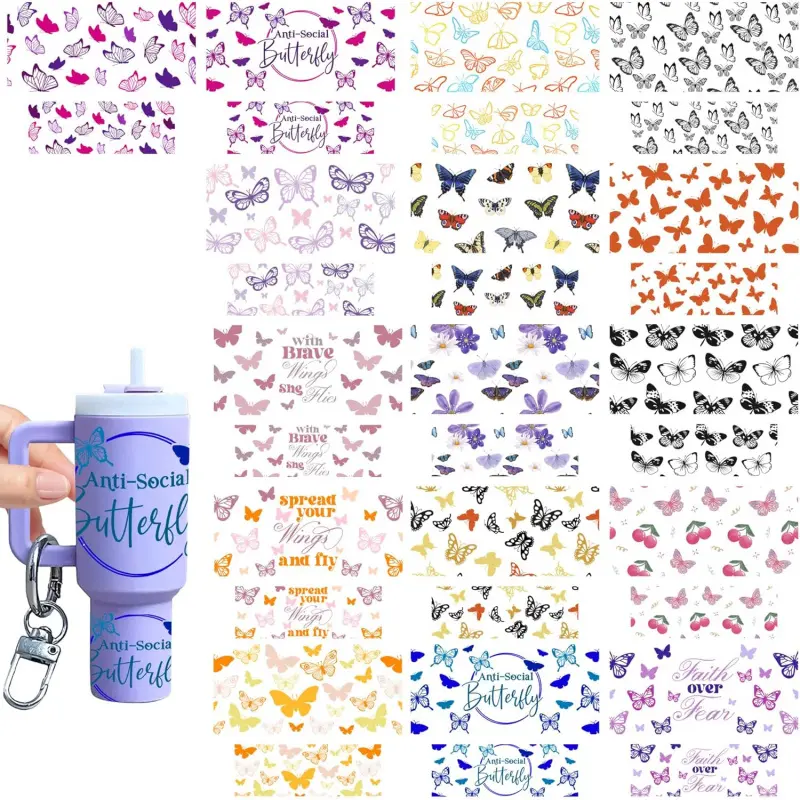 Keychain UV DTF Wraps - 16 Pcs Funny Animal Motel Keychains Uvdtf Wrap Decals, Sunflower Girl Blank Keychain UV DTF Transfer Craft Decor Beatiful Butterfly Fun Gifts for Coworkers (Butterfly)