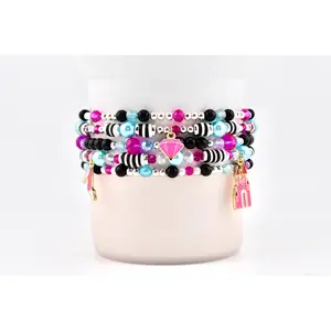 Barbie 1959 Collection Beaded Bracelets: Pink, Black, White, Blue, Silver Accents