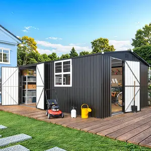 【3 Packages arrived at different times】AECOJOY 16' x 12' Outdoor Storage Shed with Windows, Large Metal Sheds & Outdoor Storage 12x16 with Windows,Lockable Door Steel Backyard Shed, Utility Tool Storage for Garden, Patio, Outside use in Dark Grey