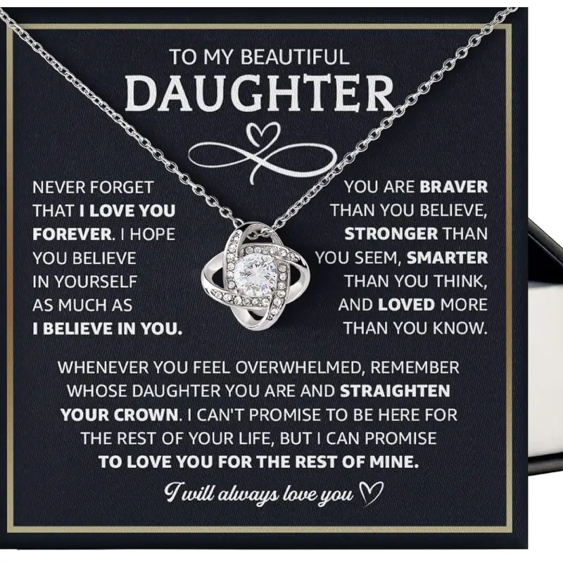 To My Daughter Necklace From Dad Or Mom With Heartfelt Message & Box - Valentines, Mother'S Day, Jewelry Daughter From Mother Or Father On Birthday, Graduation & More #603, White Love Knot Necklace Christmas Gifts, Jewelry Gifts, Birthday Gifts