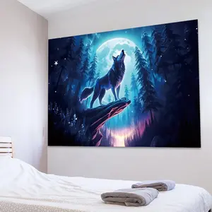 Wolf Pattern Wall Hanging,  Animal Theme Forest Wolf Pattern Wall Art, Wall Decor for Home Living Room Bedroom Office
