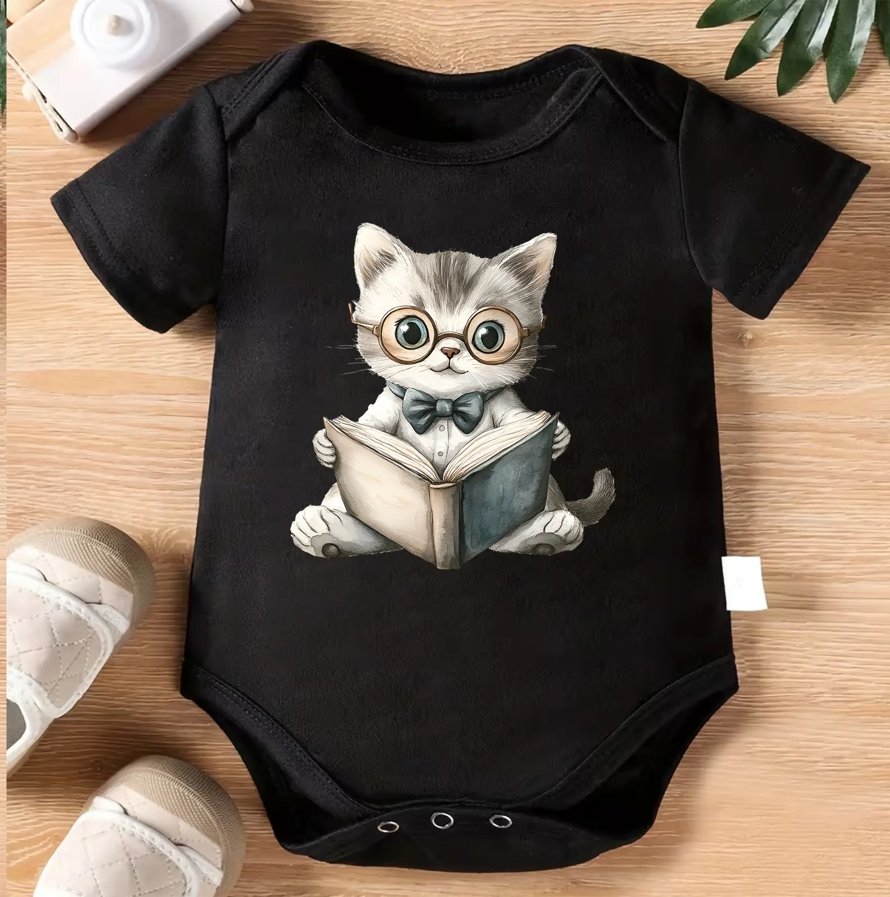 Reading Kitten Baby Bodysuit | Cute Cat Infant Onesie | Nerdy Kitty Baby Outfit | Storytime Newborn Romper | Animal Lover Baby Shower Gift | Neutral Nursery Baby Clothes
