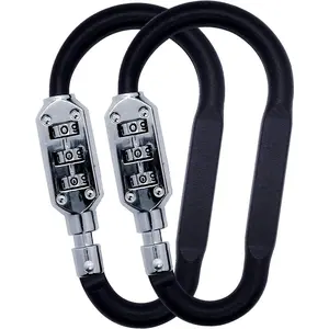 Combination Carabiner Clips, Resettable 3 Dial Digit Combination Lock Carabiner Keychain,for Suitcase Luggage Travel Baggage Backpack (D Shaped, Large Size, Black, 2 Pack)