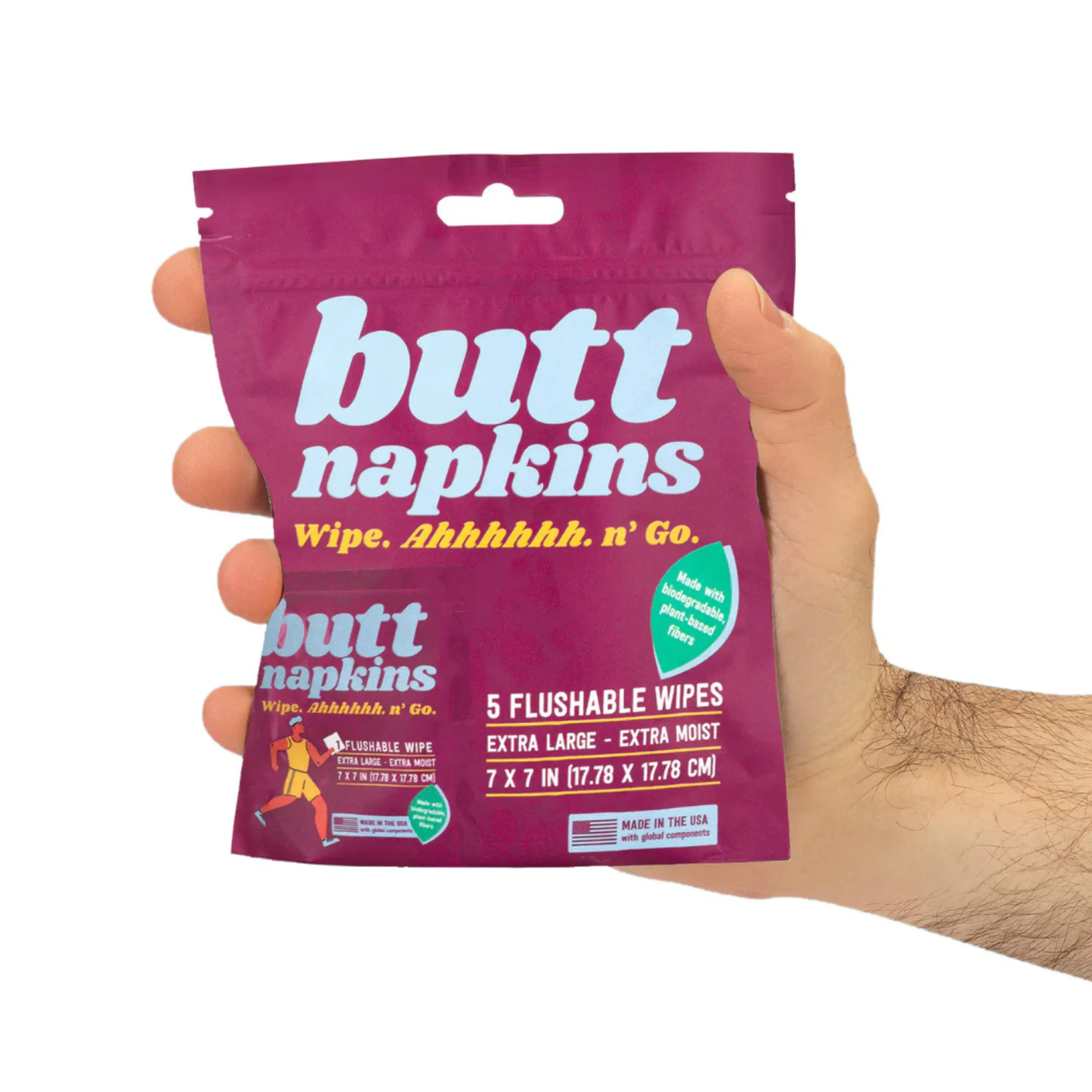 Butt Napkins - Extra Large Flushable Wipes with Aloe & Vitamin E Formula - Travel & Gym Ready - Made in the USA - Discreet Unisex Design