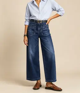 Wide Leg Stretch Jeans - Comfortable Soft and Breathable for Casual Wear Denim Womenswear with High Waist and Pockets