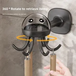 360° rotating cartoon octopus hook, no need to drill holes and won't damage the wall, storage rack, home storage rack, household daily use, kitchen storage hook, shelving rack