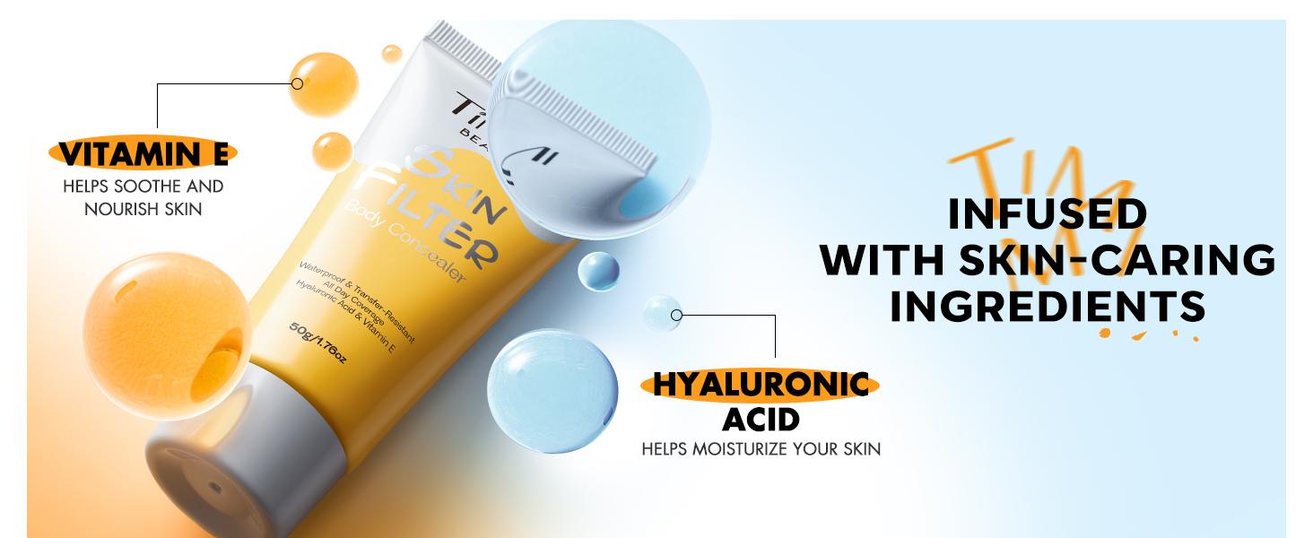 Skin Filter Body Concealer, Waterproof & Transfer-Resistant, All Day Coverage, Hyaluronic Acid & Vitamin E, Flawless Makeup for Scars, Spots, Veins & Tattoos