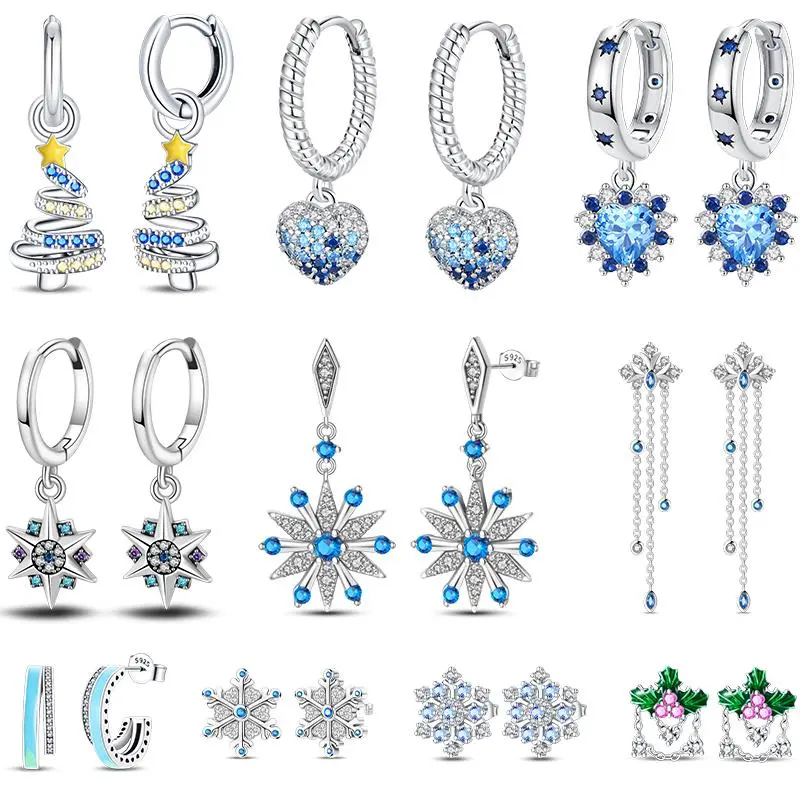 Women's 925 Sterling Silver Snowflake Christmas Sparkling Zircon Winter Earrings Fit For Engagement Parties Exquisite Jewelry