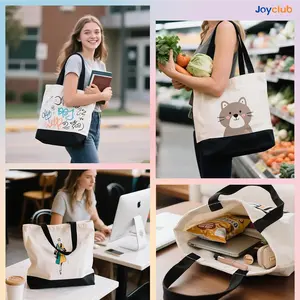 Joyclub 10 Pack Large Canvas Tote Bags Bulk Sublimation Blanks with Long Handle 18.5 x 15 x 4 inch Heavy Duty Totes Polyester Bags Wide Reusable Grocery for DIY Decorating Crafting Painting Shopping