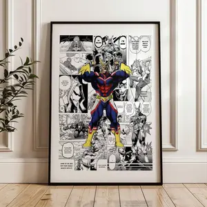 My Hero Academia All Might Manga Panels Poster: Anime Print, Anime Satin Poster