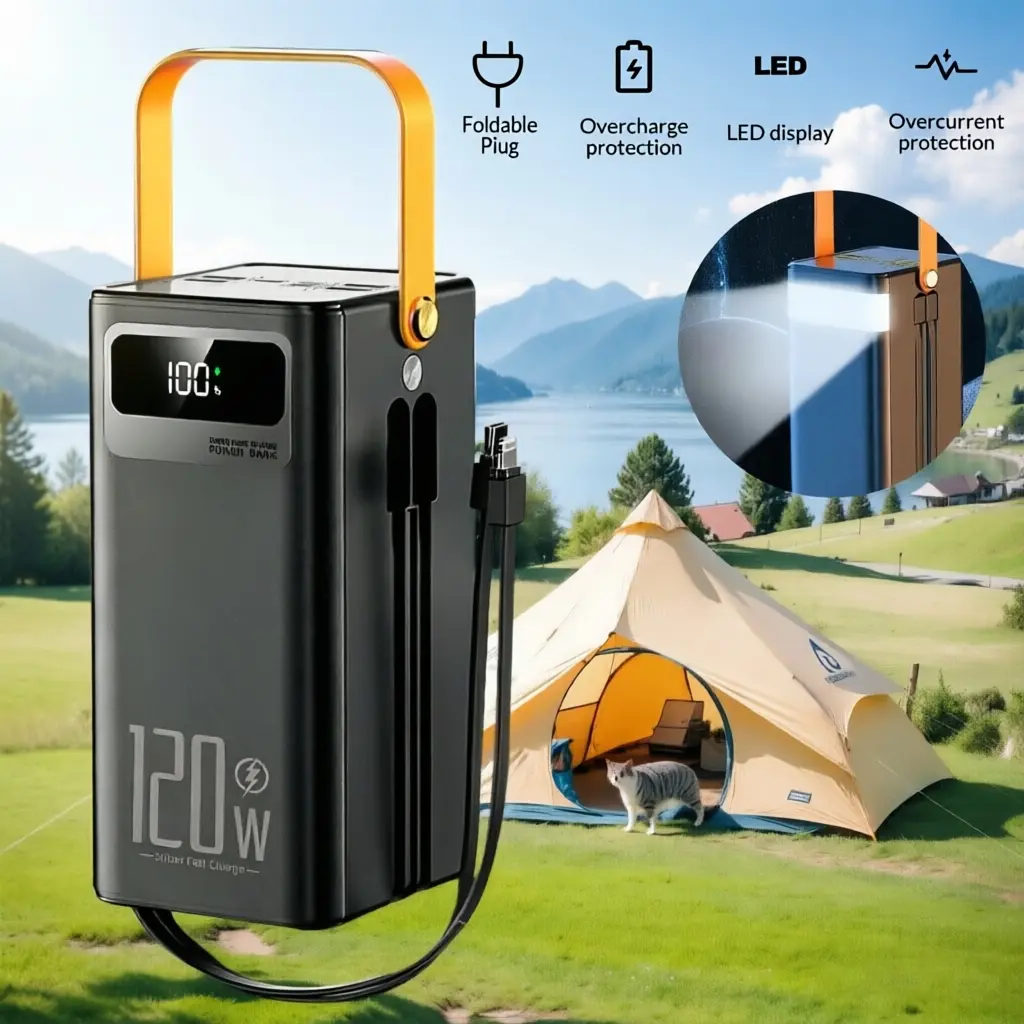 Portable Rechargeable High Capacity Battery Power Bank - Lithium Battery Pack, USB-C Ports, Fast Charging, DC Input/Out, Compatible with iOS Devices, Smartphones, Adapters & Audio Devices, Includes Cable, Travel Essential for Lighting Accessories, Portabl