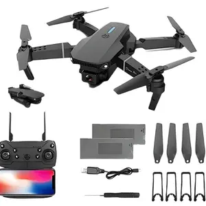E88 Pro Dual Foldable RC Quadcopter Altitude Hold Drone with 4K Camera and WiFi FPV 1080P HD, Visual Positioning, Auto Return Mobile App Control, Black Accessories Folding