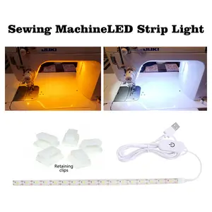 Touch-dimmable LED sewing machine light, self-adhesive, USB powered, warm white light. Ideal for home décor, crafts, and sewing workbench lighting.