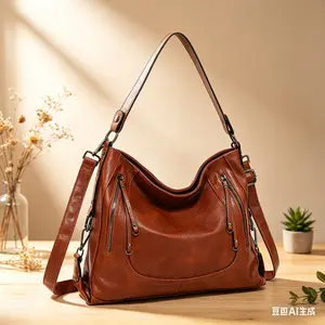 Women's Large Capacity Hobo Crossbody Bag, Soft Vegan Leather Multi-Zipper Shoulder Purse, Convertible Slouchy Tote Bag for Everyday Work Travel