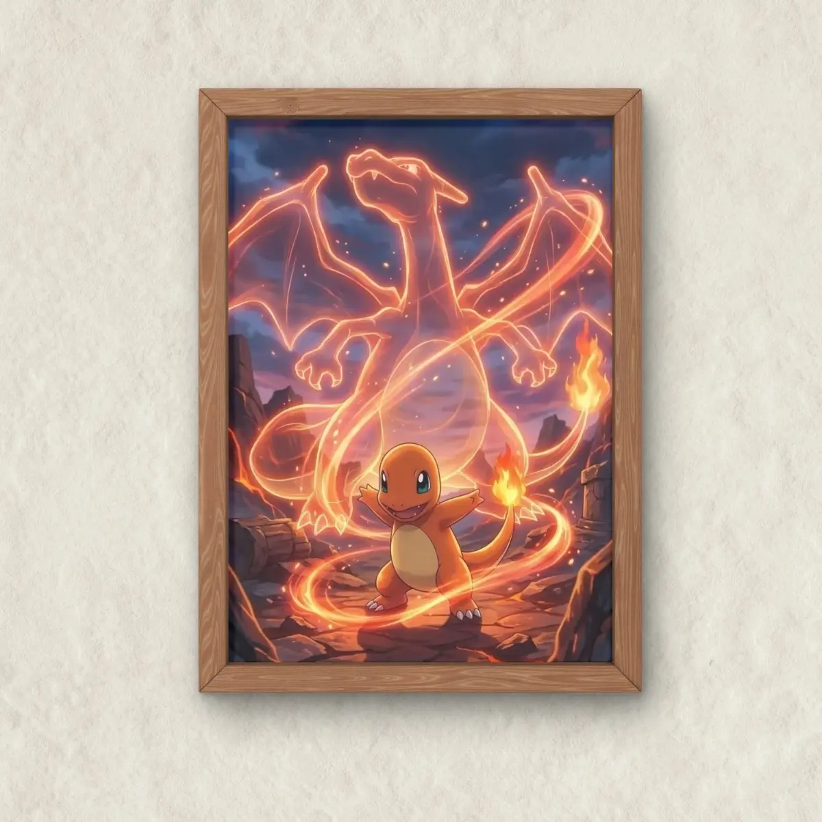 Charizard Japanese Art Poster, Charmander Unframed Wall Art, Home Decor