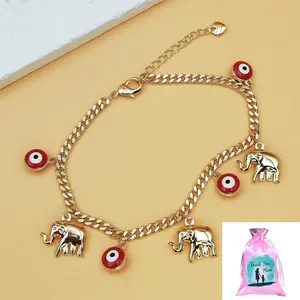 Mother's Day Gift-Gold Devil's Eye Bracelet with Baby Elephant Pendant Adjustable Length for Stylish Accessory SpringStatements