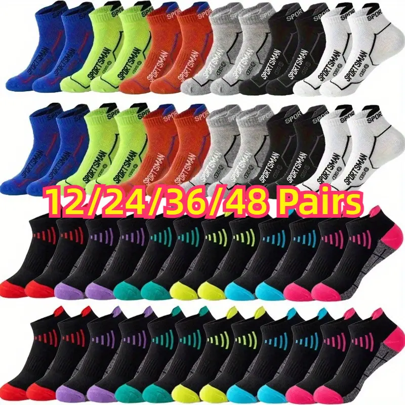 12/24/36/48 Suitable for All Seasons, Comfortable, Breathable, Sweat Absorbing, Foot Support, Sports Socks, Professional Running and Fitness Socks, Athletic Running Socks