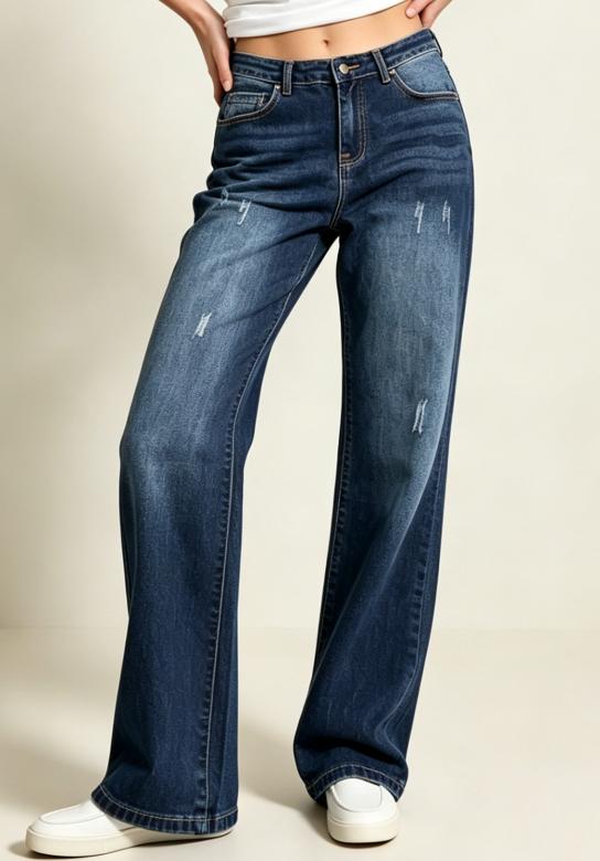 High Waisted Dark Wash Wide Leg Jeans for Women, Casual Loose Fit Stretch Denim Pants with Distressed Details, Comfortable Straight Leg Trousers for Everyday Streetwear High Waisted Dark Wash Wide Leg Jeans for Women, Casual Loose Fit Stretch Denim Pants with Distressed Details, Comfortable Straight Leg Trousers for Everyday Streetwear
