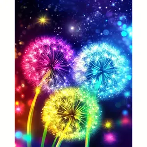 1pc 30x40cm/11.8x15.7Inch Large-sized Framed Round Diamond Painting Kit, Colorful Dandelions, 5D Diamond Painting, All-artificial Rhinestone Mosaic Painting Kit, Painting Kit, Beginner's Handicraft, Handcrafted DIY Diamond Painting