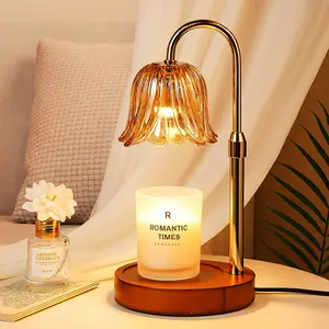 Candle Warmer Lamp, Gold Candle Lamp Warmer with Timer & Dimmer with 2 Bulbs, Birthday Gifts for Women Mom, Christmas Gifts, House Warming Gift New Home Bedroom Decor, Height Adjustable 3-level brightness Flower Box