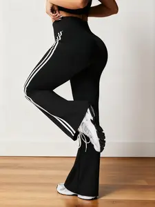 Women's High Waist Flare Pants, High Waisted Leggings, Side Stripe Long Tight Fit Elastic Comfortable for Gym & Daily Wear, Stretchy Fabric Design