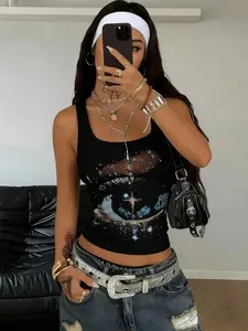 Unisex Vintage Style Streetwear Vest, Starry Print Design, Suitable for All Seasons, Casual Slim Fit, Versatile for Multiple Occasions