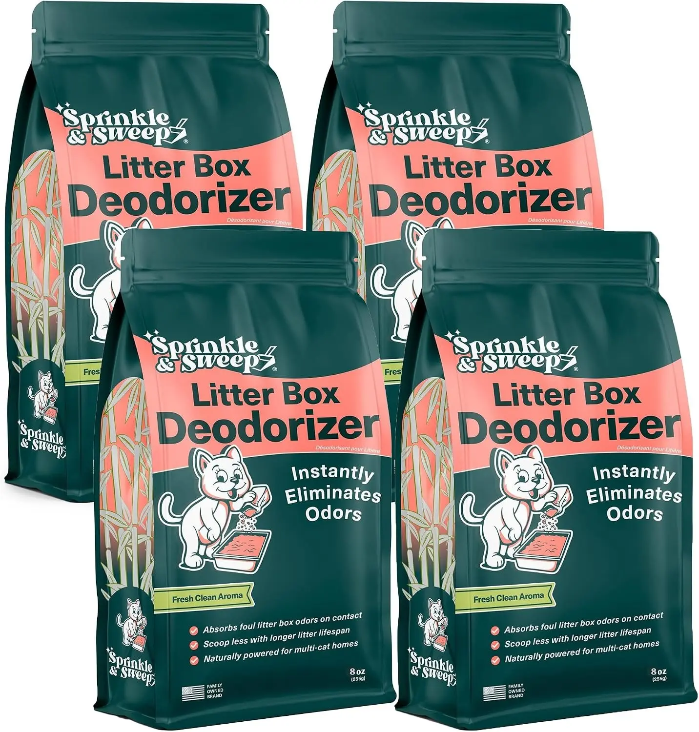 Sprinkle & Sweep: Litter Box Deodorizer - 4 Pack, 8oz Bags - Cat & Kitten Home Odor Neutralizer, Ultra-Absorbent Formula, Non-Toxic, Pet Smell Control Gift