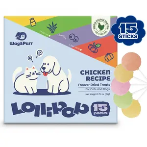 Wag&Purr Freeze-Dried Chicken Cat Treat Lollipops - 15 Pack, 5.5 Cal Each - High-Protein Nutrient-Rich Snacks for Cats & Small or Senior Dogs - Training, Food Toppers & Interactive Treat
