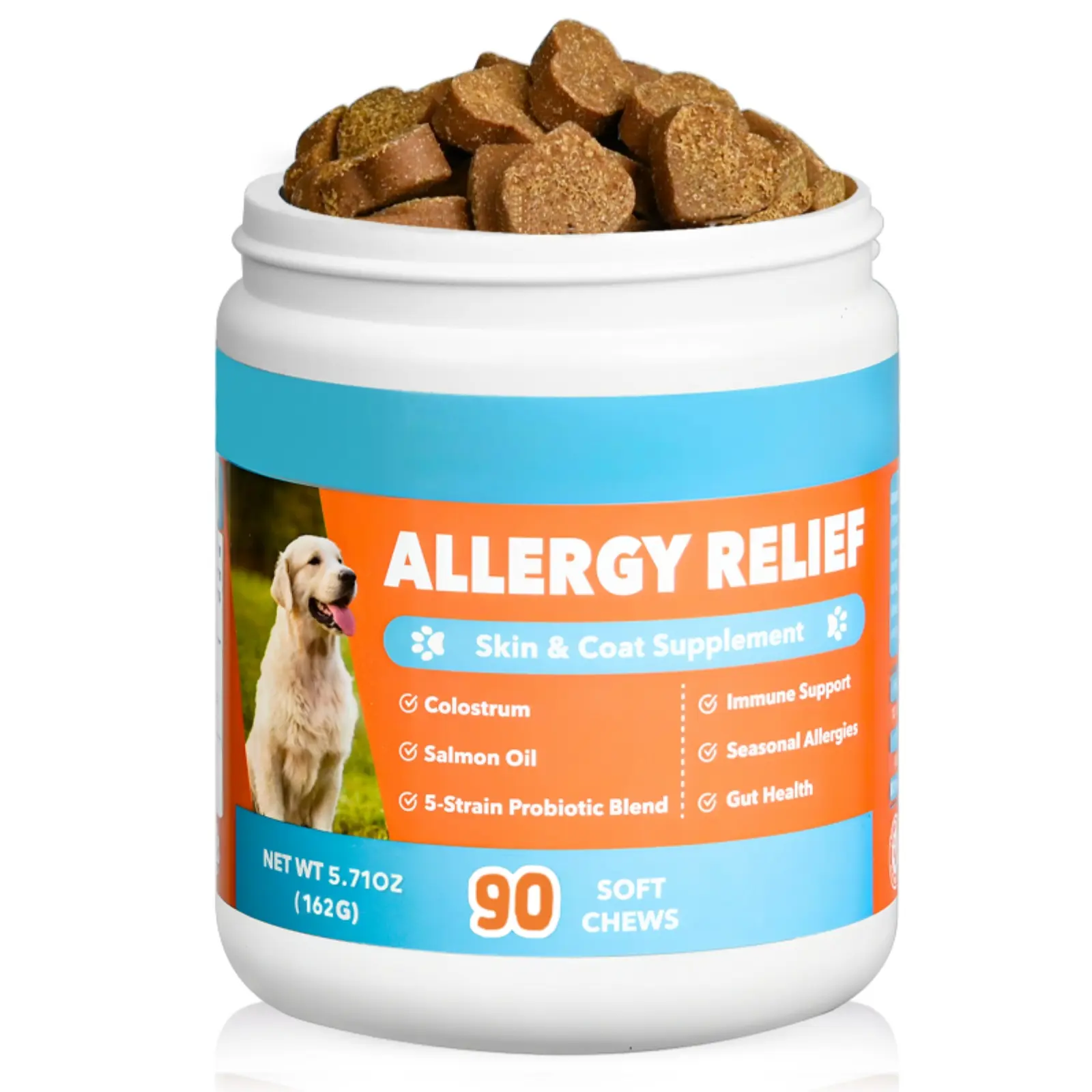 Seasonal Allergy Relief Chews for Dogs, Paw, Ears, Eyes, Itchy Skin & Coat Chewable, Dog Itching Relief & Immune with Probiotics & Colostrum, Salmon Oil
