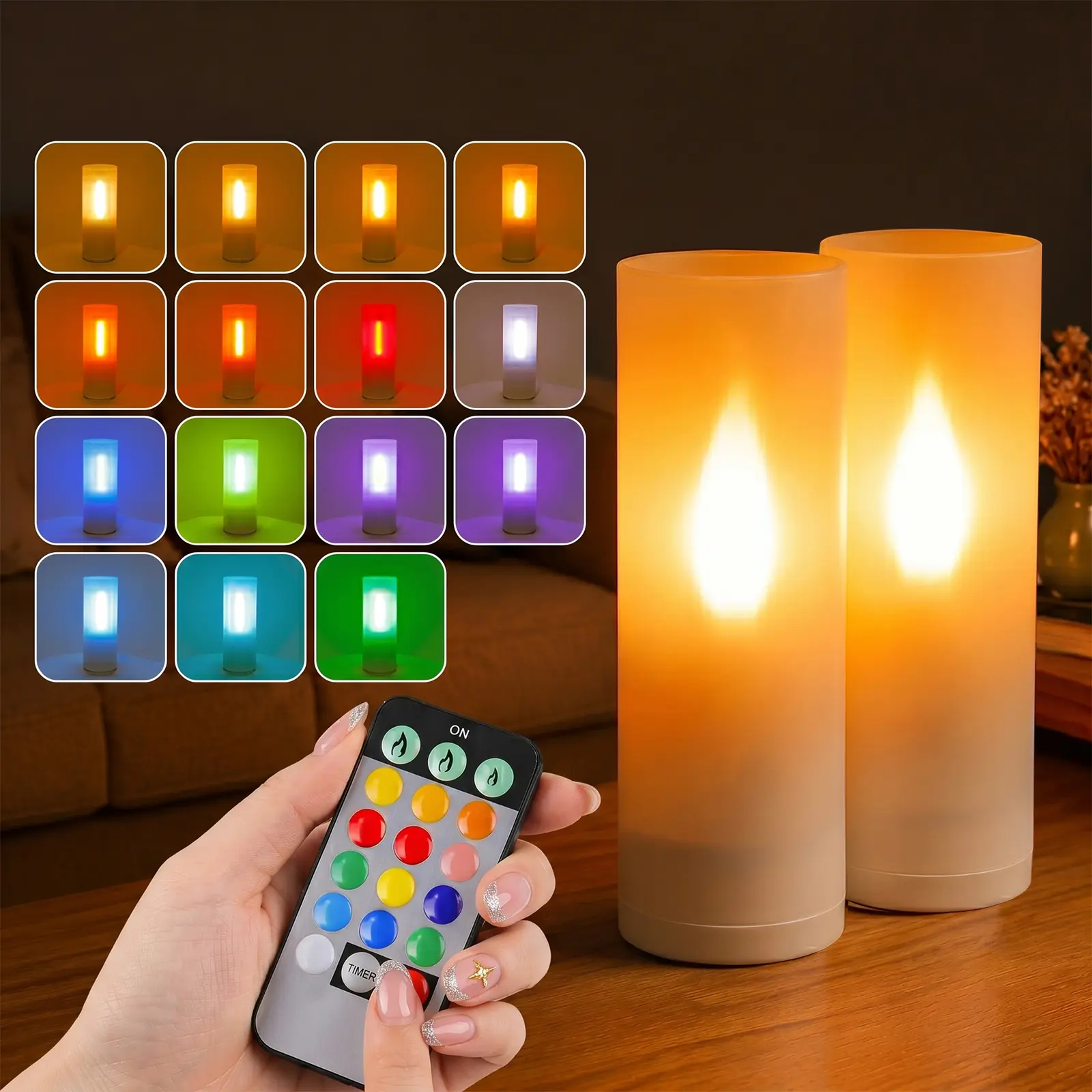LED Flame Lamp with Remote Control and Timer — Rechargeable Flameless Candle, Multiple Modes, Adjustable Flame Wick Length to Control Brightness, 13 Colors, Ambient Table Lamp/Bedside Lamp, Suitable for Indoor and Outdoor Use, Patios, Weddings, Best Gift