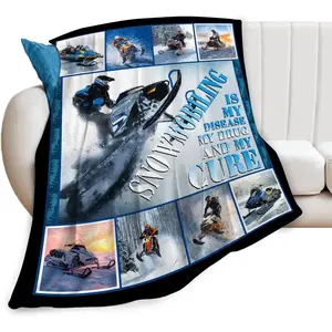 Snowmobile Blanket Soft Fuzzy Flannel Snowmobiling Sport Throw Blankets Decor Cozy Warm Plush Flannel Snow Mobiling Blanket Gifts for Boys Girls Men Women Home Chair Sofa Couch Bed