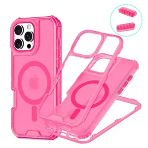 3 in 1 Magnetic Heavy Duty Armor Case for Magsafe IPhone 17 Air 16 15 14 13 12 Pro Max Plus 16Pro IPones Macsafe Cover Accessory
