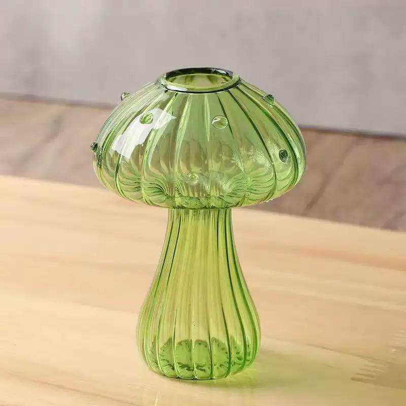 5-Pack Cute Mushroom Glass Vase Set, Mini Ribbed Mushroom Bud Vases, Colorful Aesthetic Tabletop Decor, Fairycore Home Decor for Bedroom and Living Room