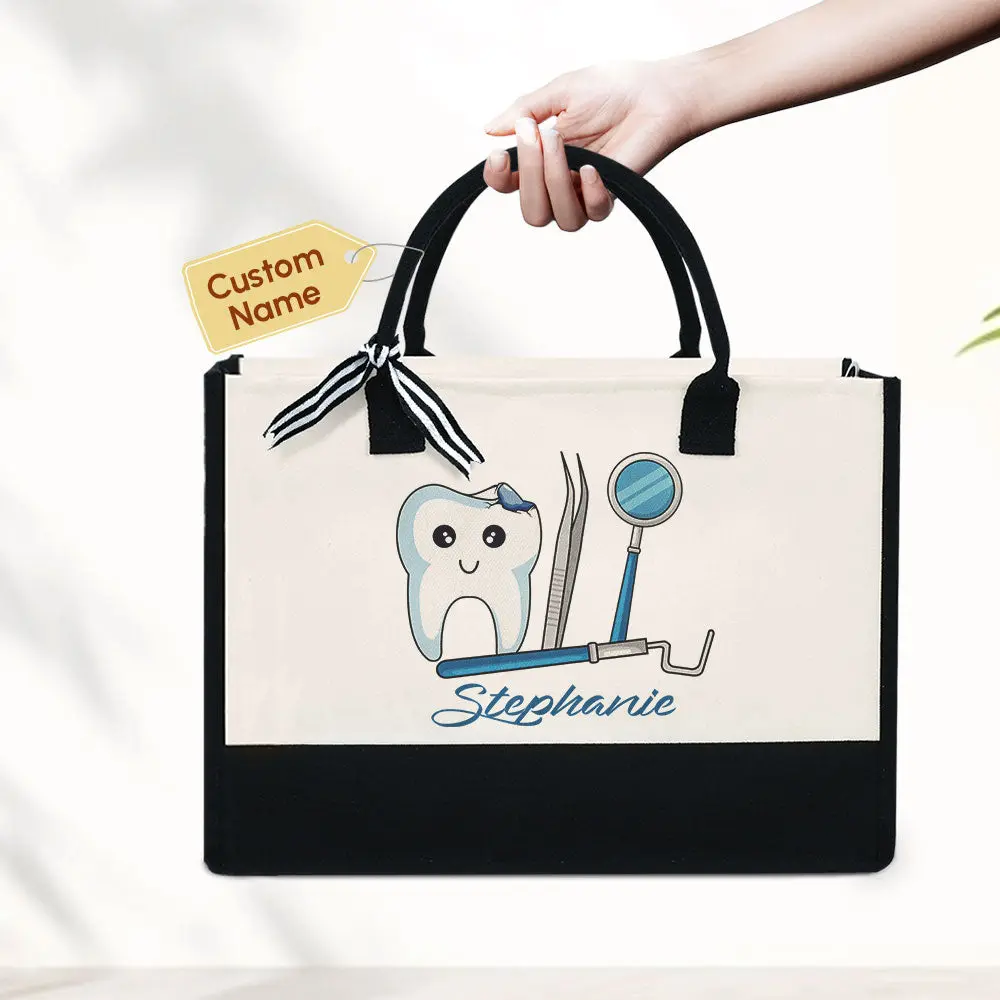 Personalized Dental Tote Bag - Custom Name Dentist Bag, Christmas Gift For Her, Dental Hygienist Bag MLN2134TNB